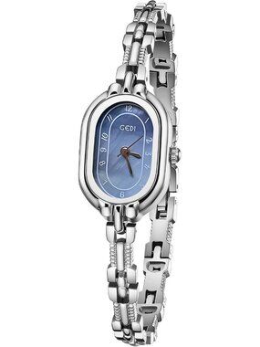 Women's Silver Blue Oval Vintage Bracelet Small Quartz Dress Bangle Analog Watch